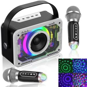 Karaoke Machine, 2 Wireless Karaoke Microphones with Disco Lights, Portable Bluetooth Speaker, Singing Machine with PA System for Adults Kids, Supports AUX/USB/TF for Home Party Indoor/Outdoor