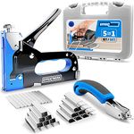 Effektwerk 5-in-1 Staple Gun Set, Heavy-Duty Stapler w/ 1500 Staples & Staple Remover for Wood, Fabric, Carpet & Wire Mesh, Hand Tacker w/Power Adjustment for Construction, Crafts & Upholstery Work