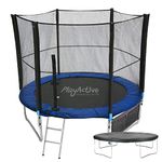 PlayActive 6ft / 8ft / 10ft / 12ft / 14ft / 16ft Kids Trampoline with Safety Enclosure Net, Ladder, Weatherproof Cover, Shoe Bag Included (Blue, 6ft)