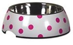 Petmate Stainless Style Small Pet Bowl White with Pampered Pink Dots