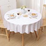 Homaxy Table Cloth Round 150 cm, Washable Polyester Jacquard Tablecloth, Dust-Proof Table Cover for Kitchen Dinning Indoor Decoration, White