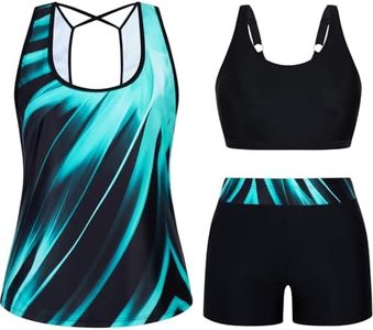 Modest Swimsuits for Women Plus Size Tankini Swimwear 3 Piece Swimsuit Set with Tankini Tops 22W