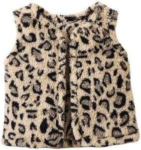 WDIRARA Toddler Girl's Leopard Print Fur Vest Outwear Lightweight Sleeveless Teddy Coat Vanilla 4Y