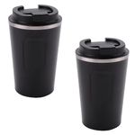 Kuber Industries Stainless Steel Insulated Coffee Cup with Sipper Mouth|Travel Coffee Mug 380 ML-Pack of 2|Black|
