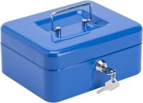 Primes DIY 5inch Cash Box Steel Petty Cash Box Supplied with 2 Keys and in Black and Blue Perfect Secure Storage for Loose Change (Blue)