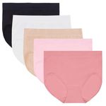 Carole Hochman Women's Underwear Silky Soft Seamless Full Coverage Modern Brief Panties 5 Pack Multipack Regular & Plus Sizes, Black/Pink, XL