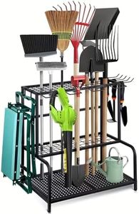 Garden Tool Organizer for 78 Long Tools, Heavy Duty Tool Storage Rack with Hooks for Yard Garden Shed Garage Indoor Outdoor to Store Shovels, Leaf Rakes, Bow Rakes, Brooms, 73.5x40.5x66cm