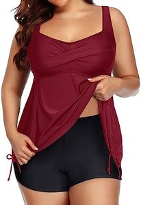 Aqua Eve Women Plus Size Tankini Swimsuit Two Piece Flowy Swimdress Bathing Suits with Shorts, Wine Red, 12 Plus