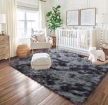 Tinyboy-hbq Area Rugs Soft Shaggy Comfy and Fluffy Rug for Living Room Bedroom Kids Room Nursery Modern Carpet Indoor Floor Mat Anti-Skid Rugs Home Decor (Black Grey,120x160cm)