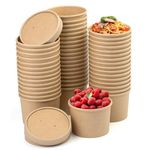 BUOKKON 12 oz 50 Pack Paper Ice Cream Cups, Brown Kraft Disposable Soup Cups, Disposable Soup Cups Containers with Lids, Ice Cream Containers for Hot Soup