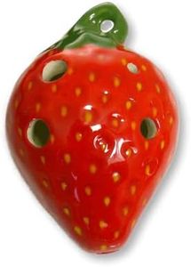 4 Hole Pendant Ocarina - Strawberry Design - Ceramic -Soprano F – Necklace Flute - Focalink - Perfect Travel Companion – Jewelry You Can Play – Free Scales, Songs and Instructions