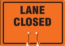 Accuform FBC730 Plastic Traffic Cone Top Warning Sign, Lane Closed", 10" Length x 14" Width x 0.060" Thickness, Black on Orange