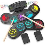 Electronic Drum Set, Uverbon Electric Drum Kit for Kids Colorful Drum Kit with USB Charging Bluetooth MIDI Built-in Speakers Roll Up Drum Kit for Kids, Christmas & Birthday Gift