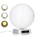 Light therapy moon light,UV-Free Happy Mood Lamp,3 color adjustable,Built-in white noise,Programmable sunrise and sunset Light alarm clock,nightstand Lamp for Livingroom Bedroom Office Reading Working