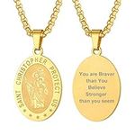 PROSTEEL Personalised Mens St Christopher Pendant with Chain Gold Protection Necklace Traveller's Prayer Gift