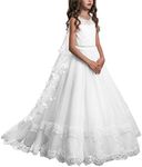 PLwedding Lace Flower Girls Dresses Girls First Communion Dress Princess Wedding Size 10 White