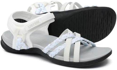 UBFEN Womens Hiking Sandal Sport Sandal Straps with Adjustable Hooks Arch Support Beach Vacation Outdoor Adventure Casual Size 10 White