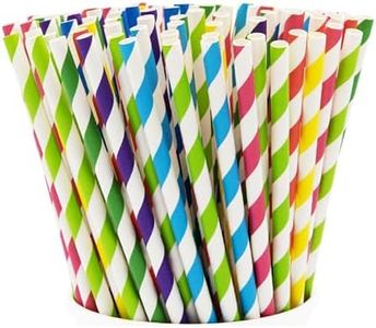Comfy Package, [200 Pack] Striped Paper Drinking Straws 100% Biodegradable - Assorted Colors