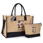 Zeekisfia Personalized Tote Bag for Women, Floral Initial Tote Bag w Makeup Bag for Wedding Birthday Beach Bag for Women