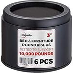 iPrimio Bed and Furniture Risers - 6 Pack Round Elevator up to 3" & Lifts Up to 10,000 LBs - Protect Floors and Surfaces - Durable ABS Plastic and Anti Slip Foam Grip - Non Stackable - Black