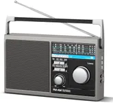 Portable AM FM Radio, Shortwave Transistor Radio with Best Reception, Battery Operated or AC Power Retro Radio with Big Bluetooth Speaker, Earphone Jack USB TF Card AUX Input, for Senior(Gray)