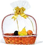 100-pack Large Cellophane Bags 24 x 30 Inches Clear Cellophane Basket Gift Bags Extra-large 2.3 Mil Transparent Cello Bags for Fruit Basket, Gift Wrap, Treats, Arts and Crafts, 100ct Ribbon Bows Yellow