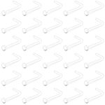 Crdifu 30pcs Clear Nose Studs Retainers 20G Flat Top Bioflex Screw L Shaped Nose Bone Stud Piercing for Work School