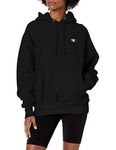 Champion Women's Hoodie, Reverse Weave, Heavyweight, Fleece Sweatshirt for Men and Women, Black Left Chest C, Medium