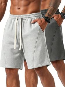 ZUY Men's Baggy Sweat Shorts Cotton Fleece 8" Athletic Shorts Pro Workout Gym Lounge Shorts for Mens with Pockets Light Grey/Dark Grey M