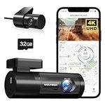 WOLFBOX 4K Dash Cam Front and Rear, WiFi UHD 2160P/1080P Mini Dash Camera for Cars,Free 32G Card,Built-in GPS,WDR,Night Vision,24H Parking Mode, G-Sensor, Loop Recording,Supports 256GB Max