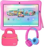 Contixo 10" Android Kids Tablet 32GB Bundle, Includes 80+ Disney Storybooks & Stickers (Value $350), Kid-Proof Case with Kickstand & Stylus, Headphone, Sleeve Bag (2024 Model) (Pink)