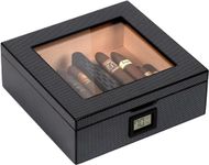 CASE ELEGANCE MAG Desktop Humidor, Easy humidification System, Accurate Digital Hygrometer, Carbon Fiber, Magnetic Seal, for 20-30 Cigars