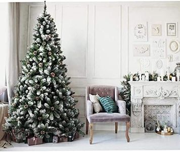 BAKAJI Albero di Natale Harmony Marilleva Super Folto Pino Verde Innevato con Pigne Base Croce in Ferro Pieghevole Altissima qualità Rami Punte Innevate Facile Montaggio rametti a gancio (210 cm)