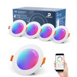 DUSKTEC Smart LED Downlights for Ceiling Alexa, 10W Bluetooth RGB Colour Changing Spot Lights, Voice & APP Control, Dimmable Recessed Ceiling Lights Cool White for Living Room Bedroom Kitchen, 4 Pack