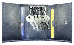 RUSTIC TOWN Leather Key Case - Leather Key Holder Wallet Pouch - Gifts Him Her Men Women (Navy Blue)