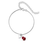 Shrieking Violet 925 Sterling Silver Teardrop Real Flower Snake Chain Ankle Bracelet - Poppy (Red)