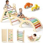 BlueWood Pikler Triangle Set with Safe Handle, Foldable 7-in-1 Montessori Toddler Climbing Toys Indoor, Wooden Pickler Climbing Set, Baby Jungle Gym & Playground, Climbing Toys for 1-3 Year, Rainbow