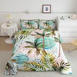 Manfei Tropical Comforter Set Queen Size Palm Tree Bedding Set 3pcs for Kids Boys Teens Ocean Beach Theme Duvet Insert Watercolor Quilted Duvet with 2 Pillowcases