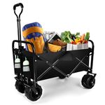 YSSOA Collapsible Beach Cart, Heavy Duty Garden Wagon Cart, 7'' Widened All-Terrain Wheels Prevent to Sinking in The Sand, Adjustable Handles and Double Fabric for Park, Beach, Camping