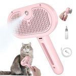 Spray Cat Brush-Anti-Static Cat Hair brush for shedding Cat Grooming Brush with release button Pet Brush for indoor Cats Rechargeable Self Cleaning Dog Brush for Long and Short Hair (Pink)