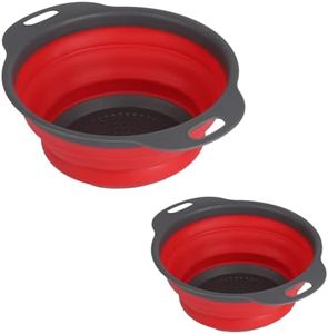 2 Pezzi Scolapasta in Silicone Pieghevole, Filtro Cestino Cucina con Manico, Colander Setacci Pieghevole per Lavandino, Domestica, Campeggio, Frutta, Verdura (Rosso)