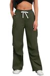 LAOLASI Women's Cargo Pants Elastic Waisted Hiking Outdoor Loose Wide Leg Baggy Y2K Streetwear Trousers with 4 Pockets,Army Green,XL