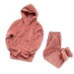 Winter Flannel Pajama Sets for Women Long Sleeve Nightwear Top and Pants Hoodie with Pocket Pack of 1 Free Size (28 Till 32) Brown