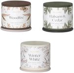 Scents of Winter - Set of 3 Scented Illume Candles - Balsam & Cedar, Woodfire, Winter White - 3 Ounce Jars