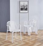 Hallowood Furniture Stoker Stackable Chairs Set of 4, Stylish White Chairs, Assembly Free Plastic Chairs, Modern Dining Chairs, Stacking Chairs for Home, Garden, Patio, Pub and Restaurant