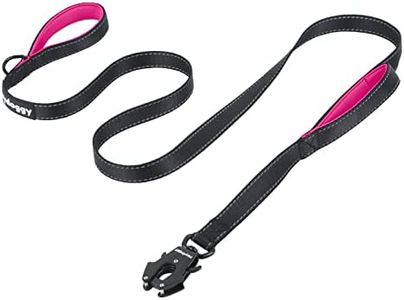 Strong Heavy Duty Dog Leash - 4ft Reflective Nylon Training Leash with Soft Padded Double Handle & Auto Lock Frog Clip - Safety Traffic Control for Large Medium Small Dogs No Pull Walk Black Pink,4ft
