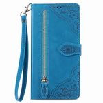 NEXCURIO Zip Wallet Case Compatible with Apple iPhone XR Phone Case Wallet with Credit Card Holder Strap Stand Women Leather Flip Case Floral Folding Cover Shockproof - Blue