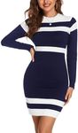 Beyove Knit Dresses for Women Striped Long Sleeve Sweater Dress Fall Outfits Winter Clothes 2023 Blue L