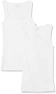 Amazon Essentials Women's Slim Fit Square Neck Tank, Pack of 2, White, Medium