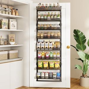 Over the Door Pantry Organizer - 8 Tier Adjustable Pantry Door Organizer, Large Capacity Over the Door Spice Rack (Black)